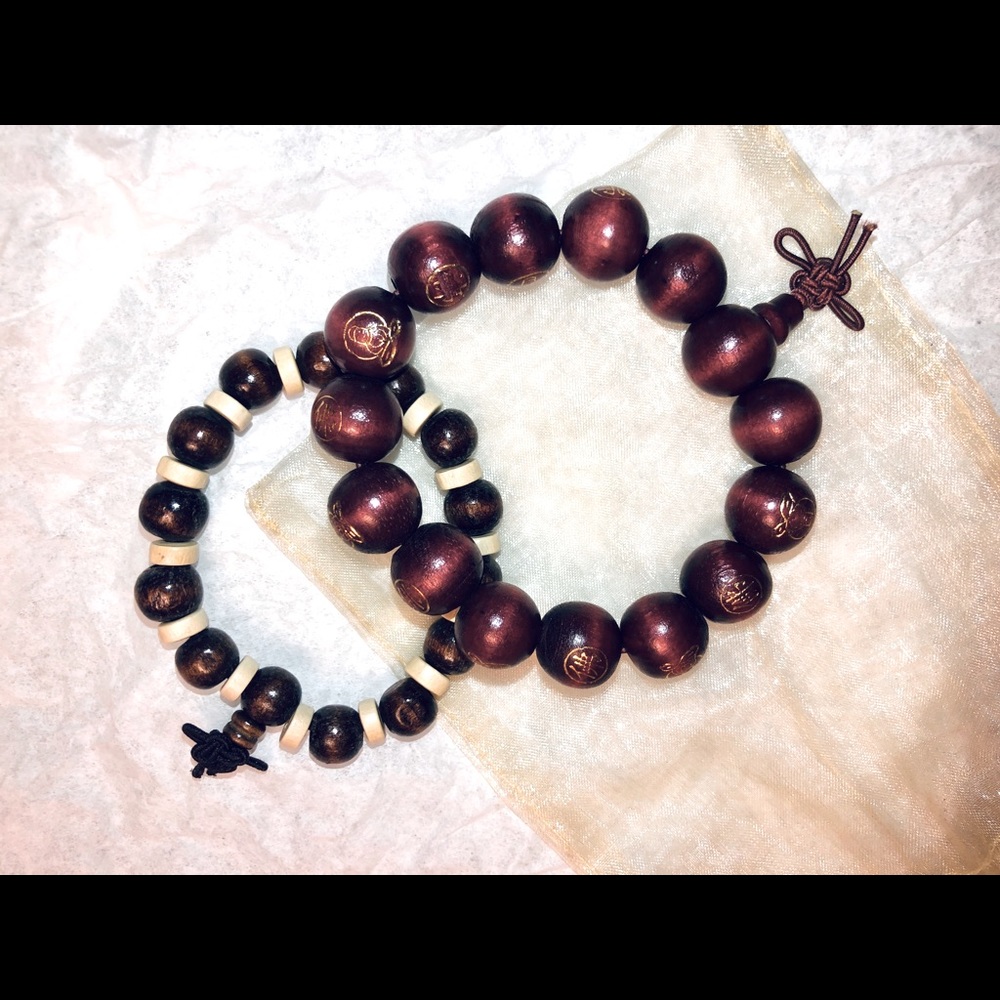Set of two wooden bead bracelets